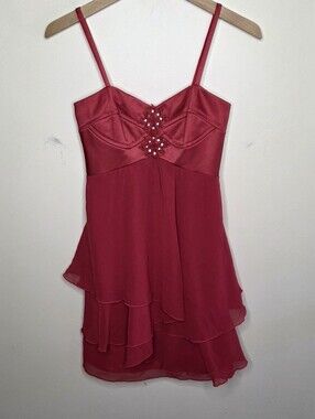 Jessica McClintock for Gunne Sax Red Empire Waist Chiffon Skirt Cocktail Dress 1